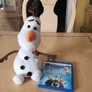 Disney frozen Blu ray dvd and TY Olaf Sparkle beanie baby